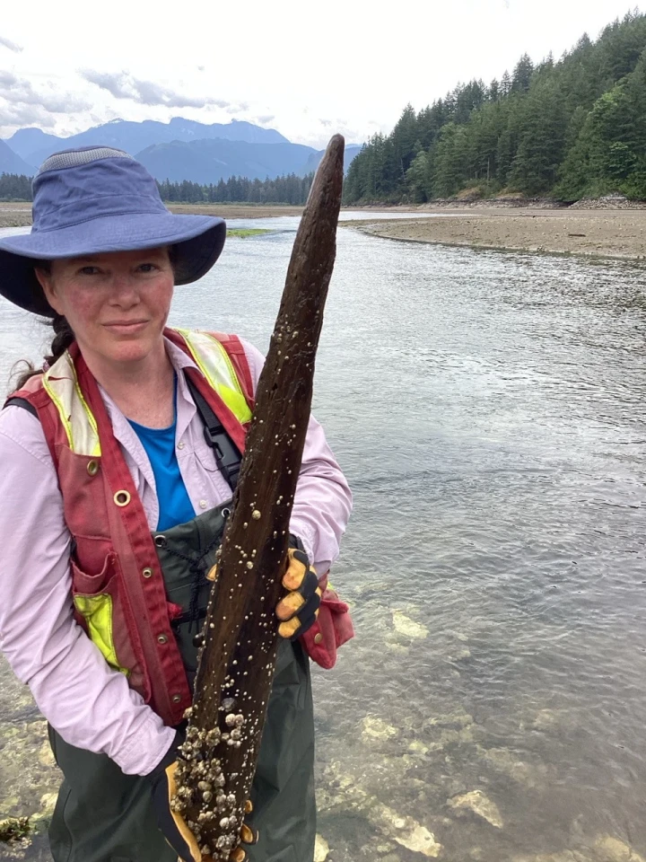 Colleen with fish trap stake